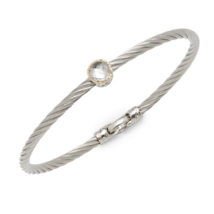 Alor Silver Cable Twist Stainless Steel Bracelet With A White Topaz Stone 250$